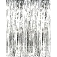 Asunflower 6.5Ft MetallicTinsel Silver Foil Fringe Curtains Backdrop Christmas Hanging Streamers for Party/Prom/Birthday Favors