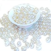 50 Pcs Real Pearl Beads for Jewelry Making AAA 7-8 mm Non-Porous Natural Pearls Beads Real Freshwater Pearls Oval Pearl Bead Loose Gemstone Bead Crafts Gift for Women,DIY Gifts.