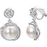Yoursfs Pearl Clip On Earrings With Cubic Zirconia 18K Gold Plated Drop Pearl Earrings Women Non Pierced Fashion Jewelry
