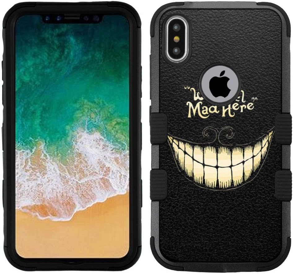 for iPhone XR (6.1") Case, Hard+Rubber Double Layer Hybrid Shockproof Rugged Armor Cover Case - Cheshire Cat Mad Here #Z