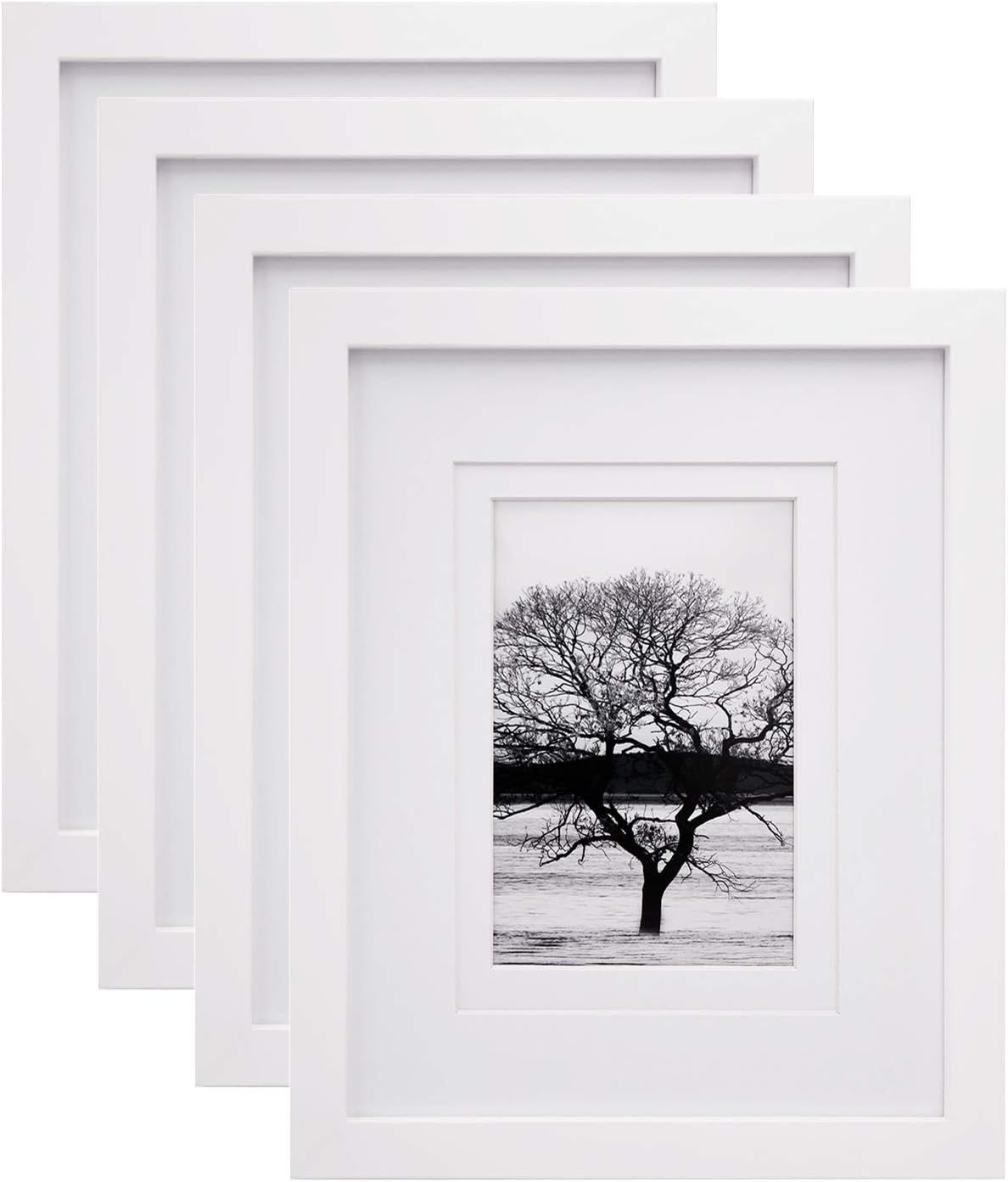 Photo Albums, Frames & Accessories - Egofine 8x10 Picture Frames Set of 4, Made of Solid Wood Covered by Plexiglass Display 4x6 and 5x7 with Mat or 8x10' without Mat, for Table Top Display and Wall Mounting Photo Frame White