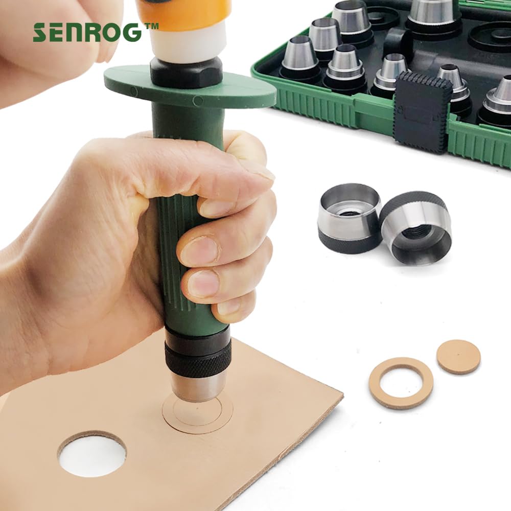 12 in 1 Gasket Punch Set with Sharp Leather Hole Punches, Hollow Punch Set for Leather, 3/16'' to 1-1/4'' Hole Punch Kit with Handle