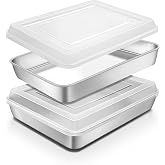 Stainless Steel Baking Pan with Lid, 12⅓ x 9&frac34; x 2 Inch Deep Rectangle Cake Pans with Cover for Cakes, Brownies, Cookies, Deep Side &amp; Heavy Duty,Dishwasher &amp; Fridge &amp; Oven Safe(2 Pans + 2 Lids)