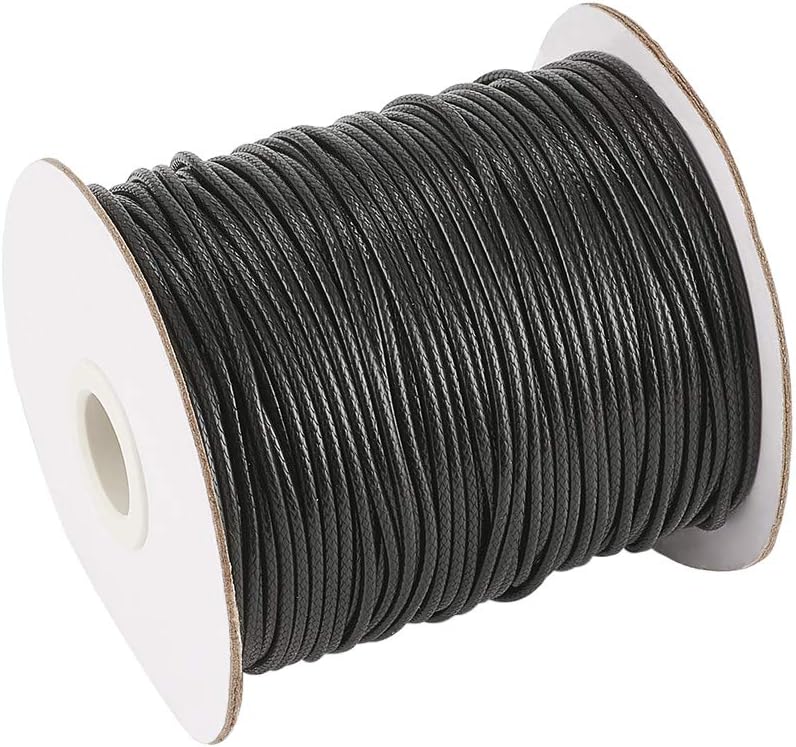 PandaHall 100 Yards/Roll 2mm Braided Waxed Polyester Cord String DIY Jewelry Craft Macramé Making Beading Thread Rope with Spool (Black) - Image 3