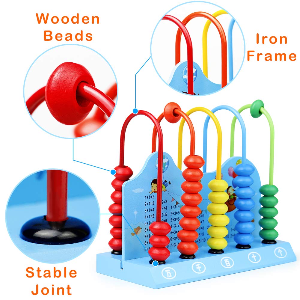 Symiu Wooden Abacus Educational Counting Beads for Children Creative Calculation Game Learning Computing Frame Math Toys for 3 4 5 Year Old Toddler