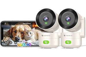 SYMYNELEC Pet Camera with Phone App: 2K Indoor Security Camera with Speaker for Dog/Cat - 360° Pan/Tilt Auto Tracking 2-Way A
