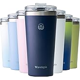 Wavetopia Insulated Coffee Mug with Lid, Reusable Stainless Steel Travel Coffee Cup, 16 Oz Double Wall Vacuum Spill Proof Tumbler Cups for Men and Women Hot & Cold Drinks（Aegean）