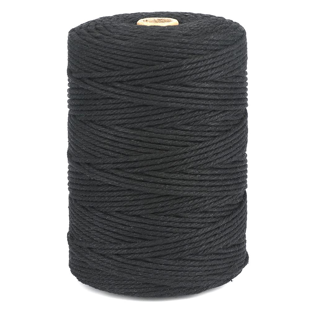 jijAcraft 3MM Black Cotton String Twine, 200M/656ft Cotton Macrame Cord Rope for Decoration Garden Floristry Weaving DIY Crafts Bundling & Wrapping
