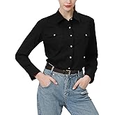 PASHARTUK Western Shirts for Women Cotton Long Sleeve Shirts for Women with Snap Buttons Plaid Shirts for Women