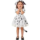 bakjuno Little Girls 101 Days of School Dalmatian Ruffled Short Sleeve Dress with Accessories
