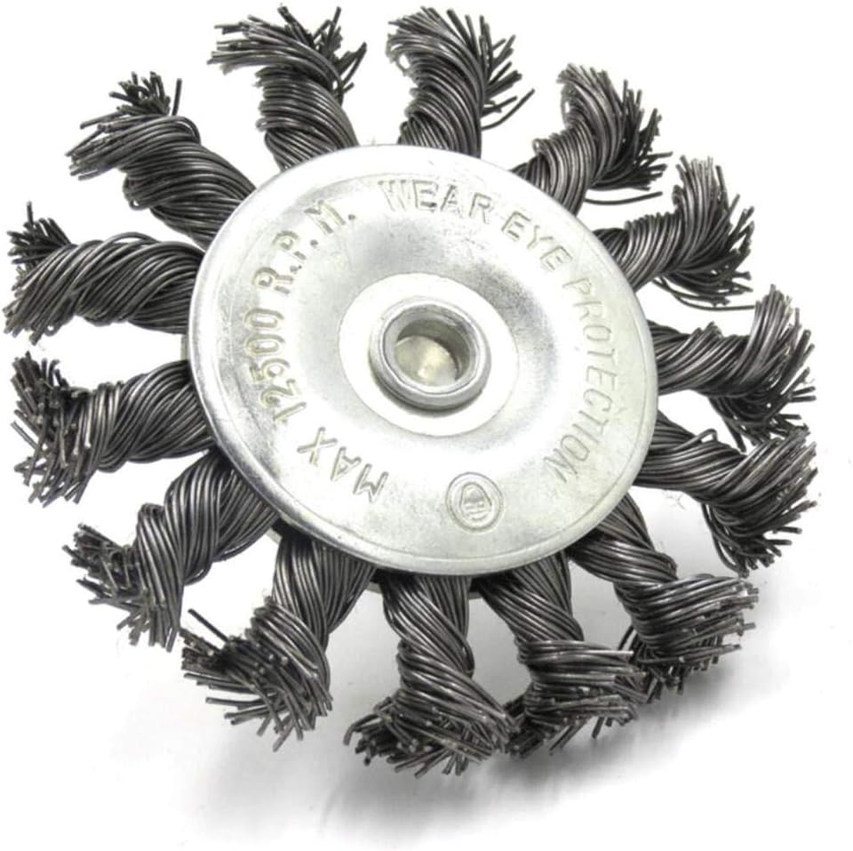 Luerme Heavy Duty Rotary Twist-Knot Bowl Cup Wire Wheel Steel Brush 4 Inch Knotted Twisted Wire Wheel with 1/4 Inch Hex Shank Heavy Duty Fits Angle Grinder