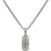 YAQILUBEI Om Mani Padme Hum Totem Column Necklace for Men and Women, Stainless Steel Meditation and Healing, Six-Word Buddhist Pendant Jewelry