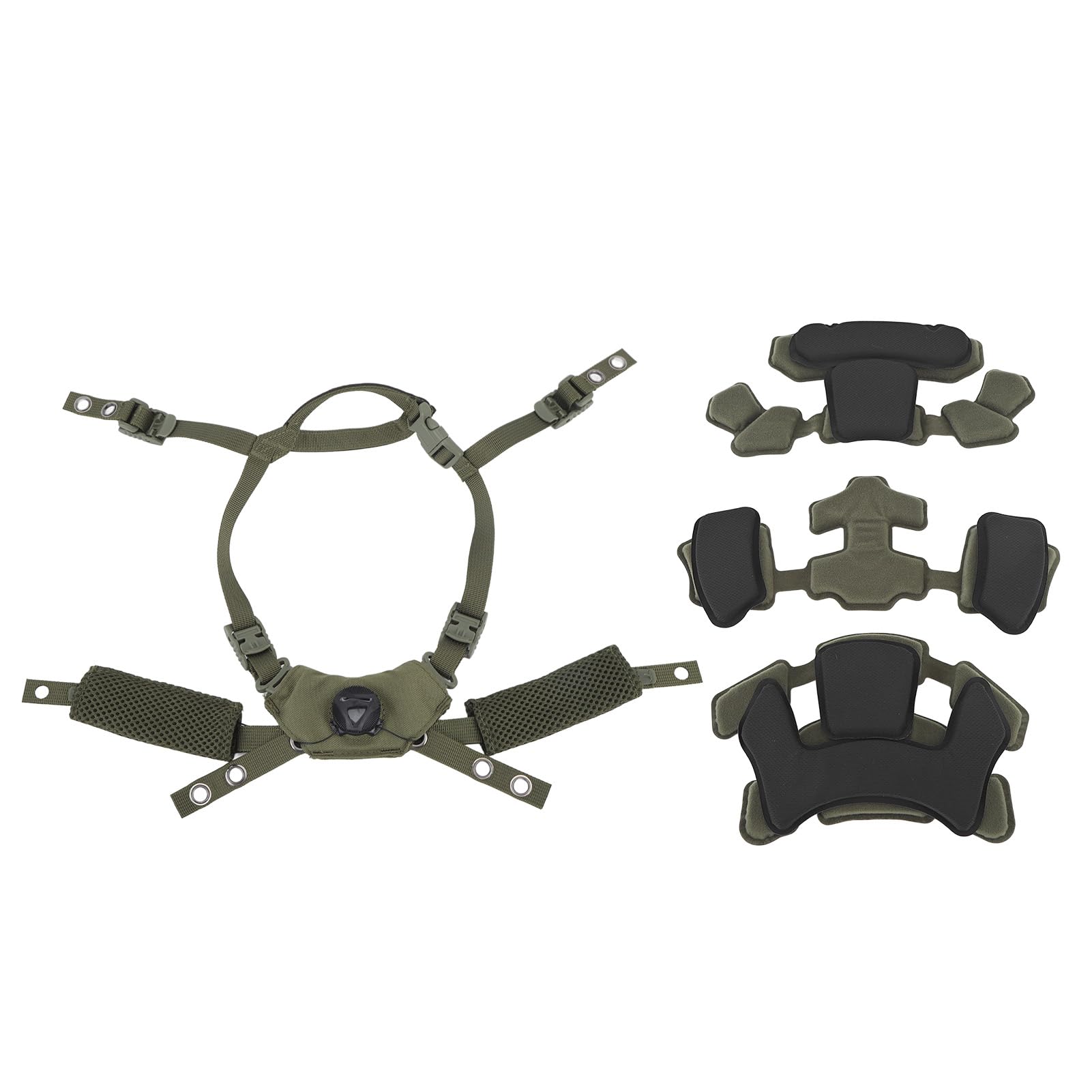 Tactical Helmet Dial Suspension System Chin Strap for ACH, for MICH, for Team Wendy, for FMA, for EXF, Dial Liner Kit with Soft Comfortable Cushion Pads Fastening Screws Accessory (Army Green Sponge)