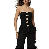 Floerns Women's Strapless Metal Button Front Tube Top