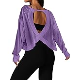 UNIANKIYA Open Back Workout Tops for Women Long Sleeve Cropped Athletic Clothes Gym Running Yoga Low Impact Sports T Shirts