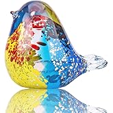 QFkris 3.5" Blown Glass Bird Figurine Handmade Art Glass Bird Crystal Paper Weight Christmas Birthday Gift Home Table Ornament Decor (N004)