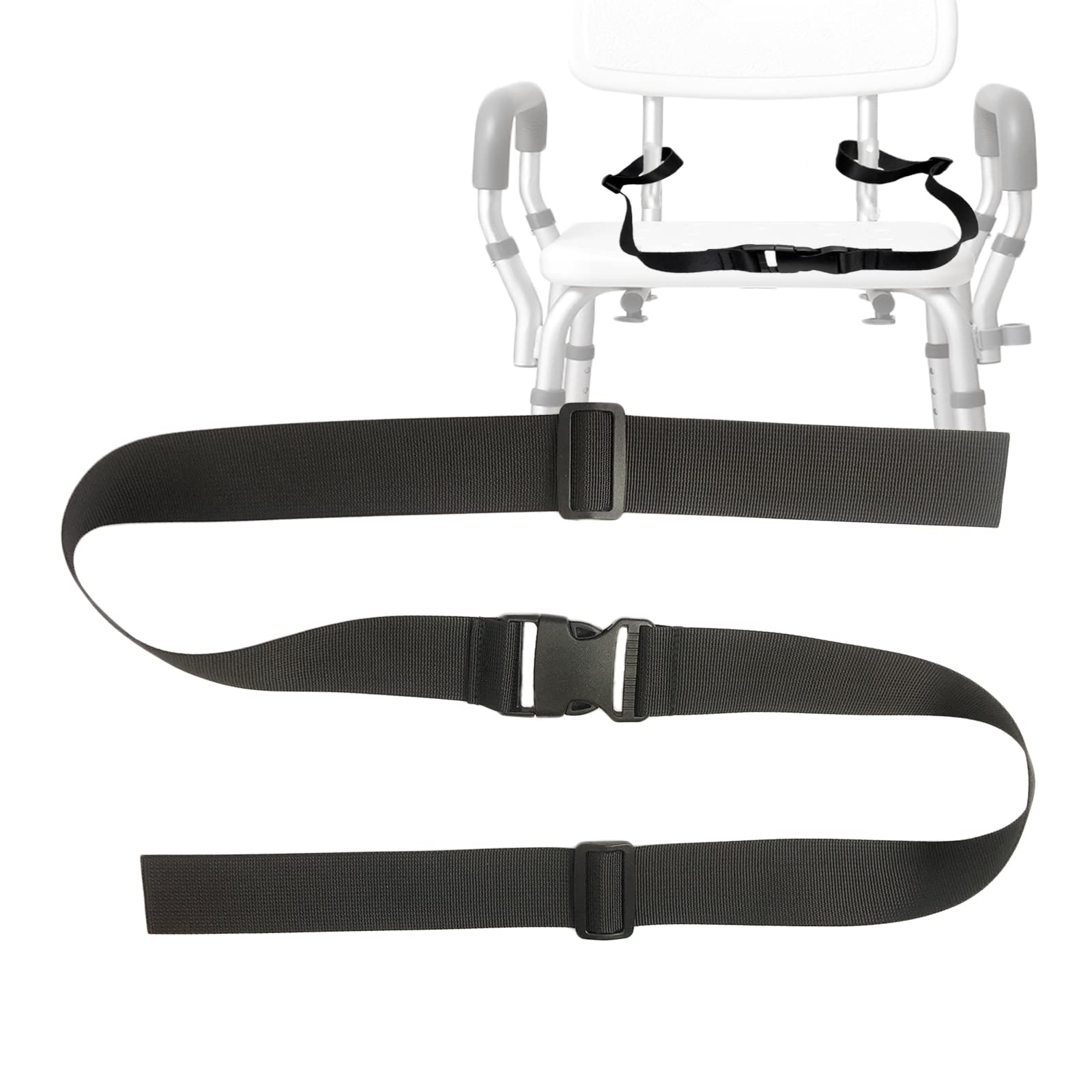 Elderly Shower Chair Seat Anti-Slip Belt, Bath Bench Buckle Strap Nursing Care Supplies for Disabled Bedridden Patient (1.5"W, Black)