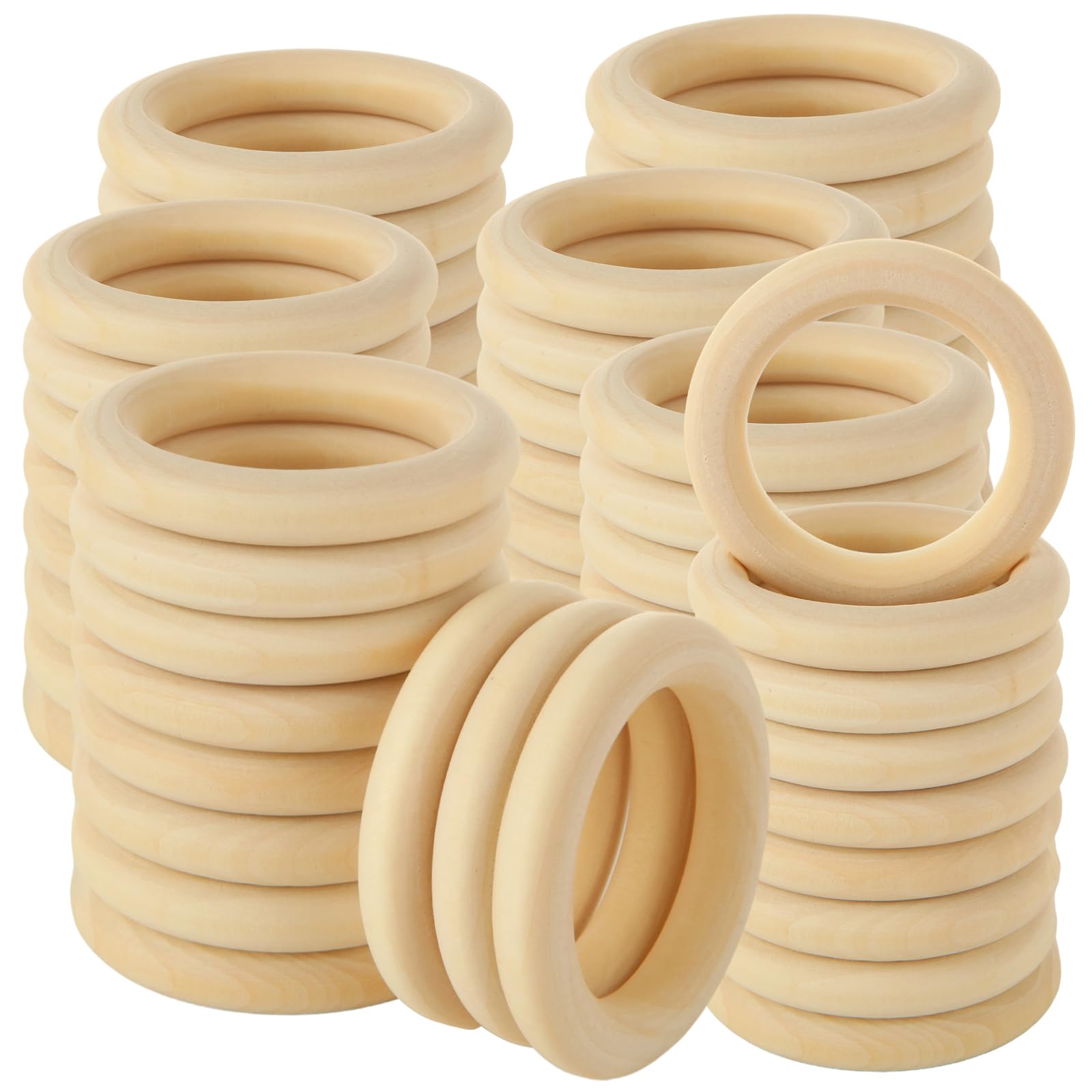 Photo 1 of 100PCS 2 inch Wooden Rings for Crafts Unfinished Wood Rings 50mm Wooden Rings Macrame Rings Solid Natural Wood Rings for DIY Crafts