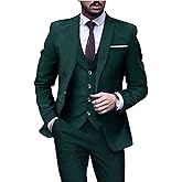 AufewB,Men's Suits 3 Piece Slim Fit Suit Set,one Button Business Tuxedo Wedding Solid Blazer Jacket Vest Pants