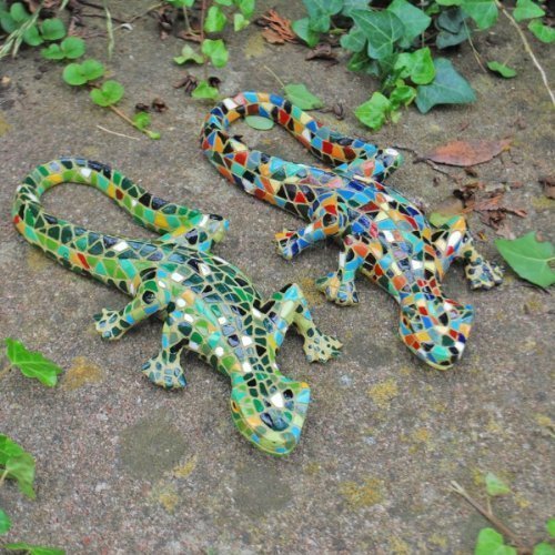 Green Mosaic Lizard Resin Garden Ornament Amazon.co.uk Garden & Outdoors