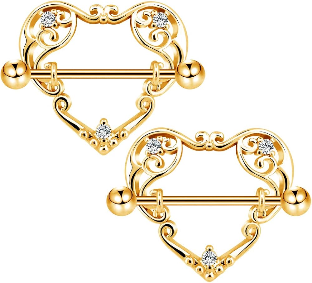 CM Crareesi Mania Heart Nipple Bars for Women 14G Surgical Steel Clear