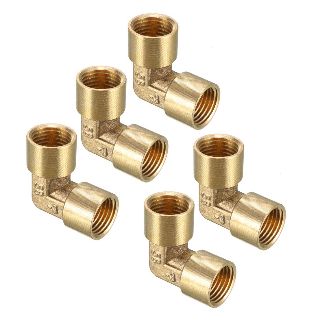 sourcing map Brass Elbow Pipe Fitting 90 Degree 1/4 PT Female x 1/4 PT Female Coupling 5pcs