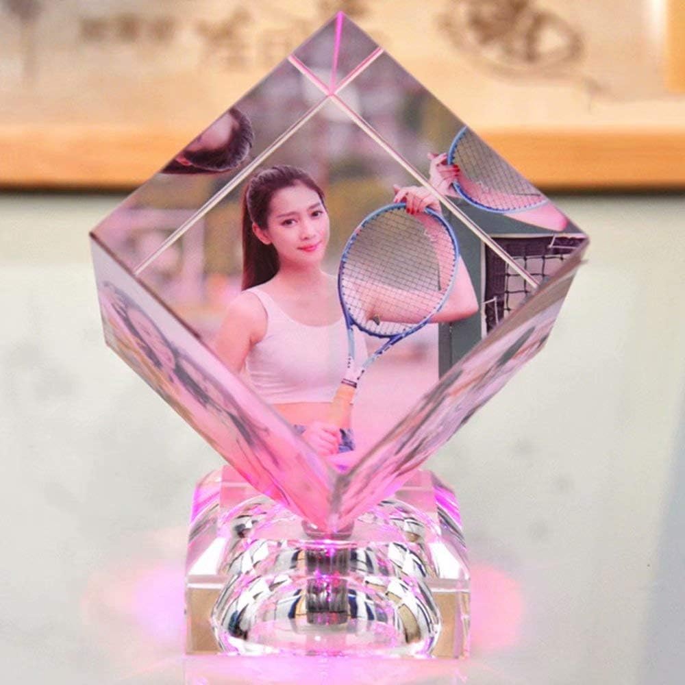 Top WHY Personalized Custom 3D Laser Engraving Photo Crystal Cube Custom Crystal Rubik's Cube 3D Cube Crystal Led Lights Engraving Photo Cube Portrait Gifts for Wedding and Anniversary