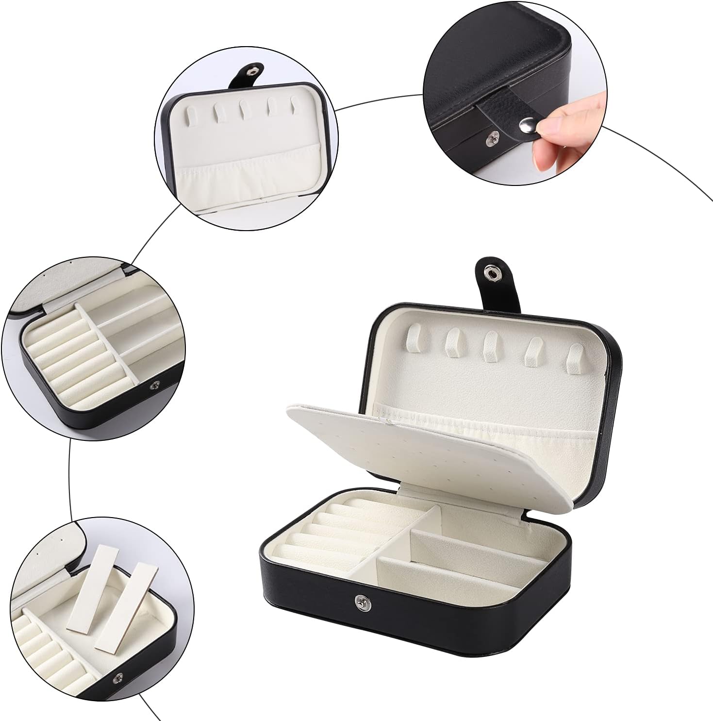 PU Square Jewelry Box Earring Organizer Necklace Bracelet Container (Black): Home Improvement