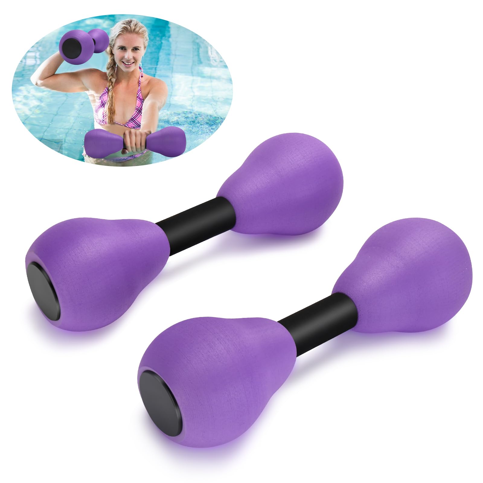 Photo 1 of Aquatic Dumbells,2Pcs Foam Water Weights Aerobic Exercise Fitness Equipment Dumbbells, Pool Resistance Swimming Training for Adults/Kids/Men/Women Weight Loss, Beginner Swimming Training, Purple