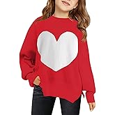 Haloumoning Girls Oversized Sweaters Kids Fashion Heart Batwing Sleeve Ribbed Knit Side Slit Pullover Tops
