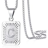 Trendsmax Initial Letter Pendant Necklace Mens Womens Capital Letter White Gold Plated A Z Stainless Steel Box Chain 22inch