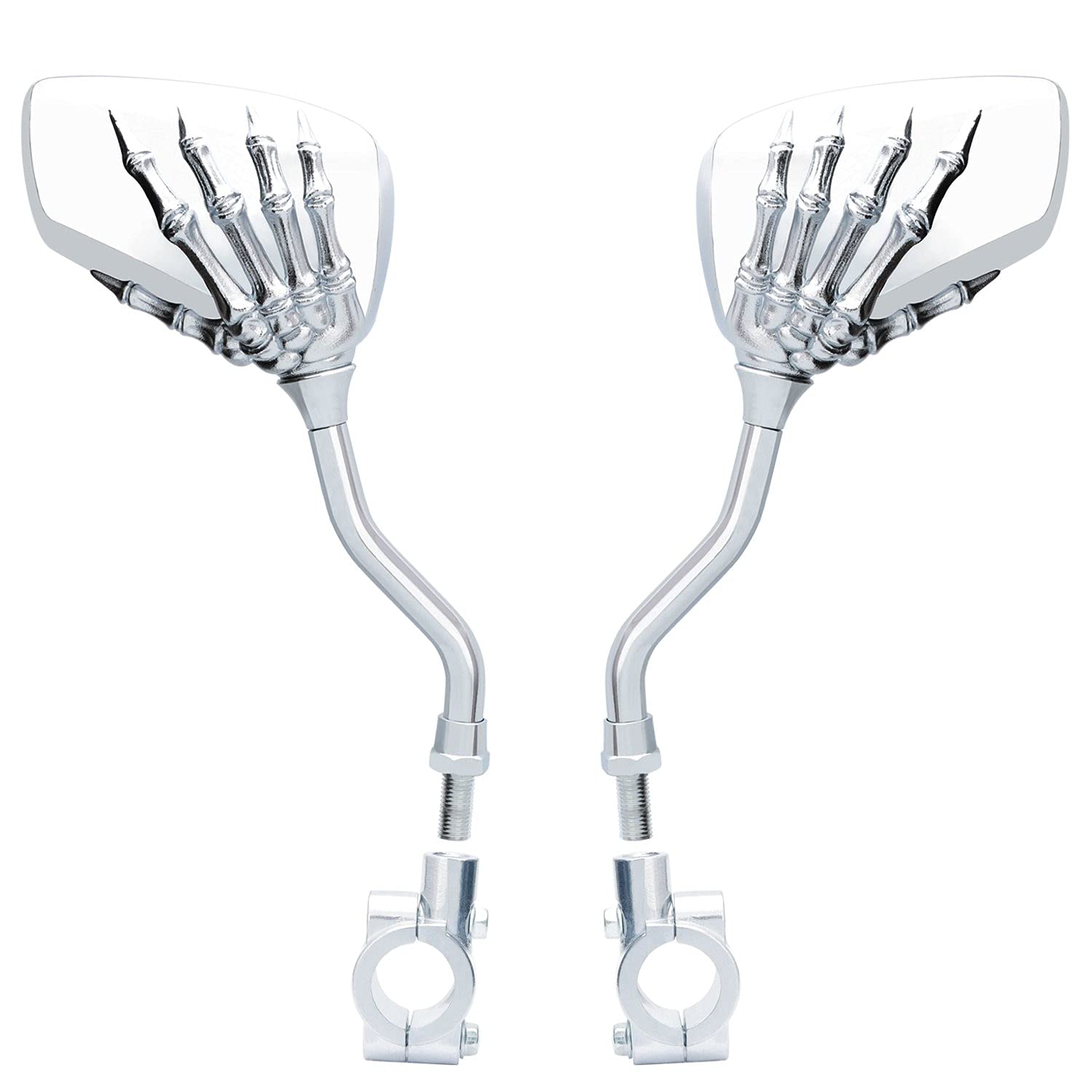 TOPCABIN 1 Pair Bike Bicycle Cycling Rear View Mirror Blindsight Multi Angle Adjustable Billet Aluminum Chrome Plated Outside Rear View Side View Mirrors Skull Claw Style Universal (silver)