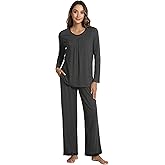 NACHILA Women's Pajamas Set-Viscose Made from Bamboo,Long Sleeve Sleepwear V Neck Pjs Top with Pants Comfy Pajama