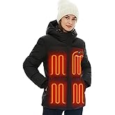 Venustas Women’s Heated Down Jacket with Battery & Detachable Hood, 5 Heating Zones Electric Winter Coat for Outdoor & Travel