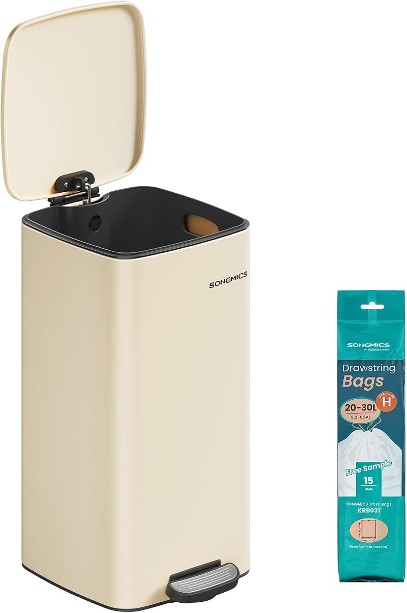 SONGMICS Kitchen Bin 8-Gallon 30 L Stainless Steel Pedal with Inner Bucket