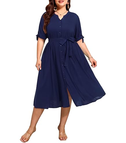 Avenue Women's Plus Size Denim Tiered Shirtdress