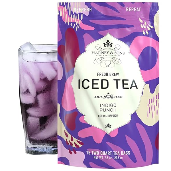 HARNEY & SONS INDIGO PUNCH HERBAL ICED TEA POUCHES, BUTTERFLY PEA FLOWER TEA, 15 COUNT (PACK OF 1)