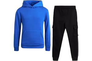 Quad Seven Boys' Fleece Jogger Set - 2 Piece Basic Solid Pullover Hoodie and Cargo Pocket Sweatpants (Size: 8-18)