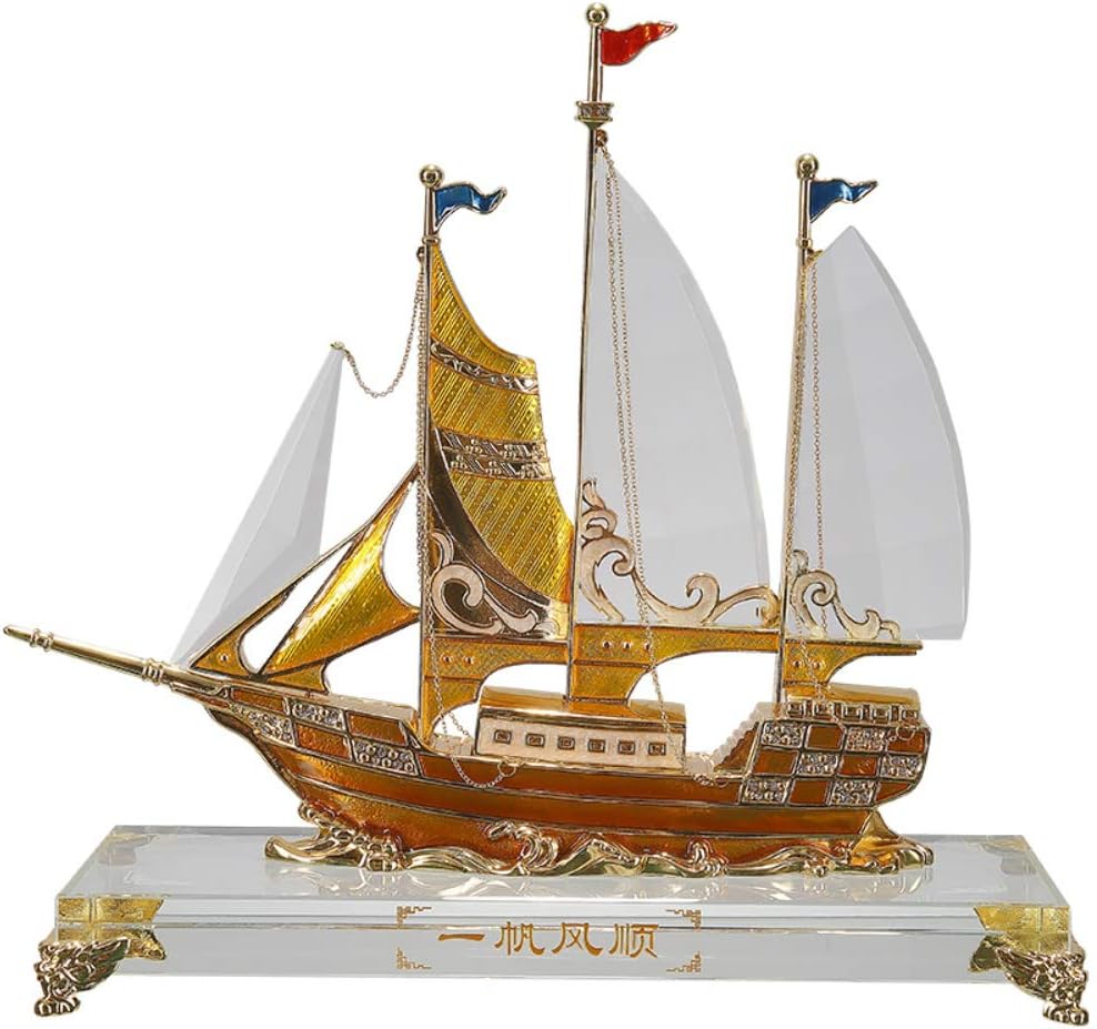 ZAAQ Home Decor Ornament Figurine Chinese Feng Shui Sailing Ship Crystal Crafts Decoration Sailboat Gift Souvenirs