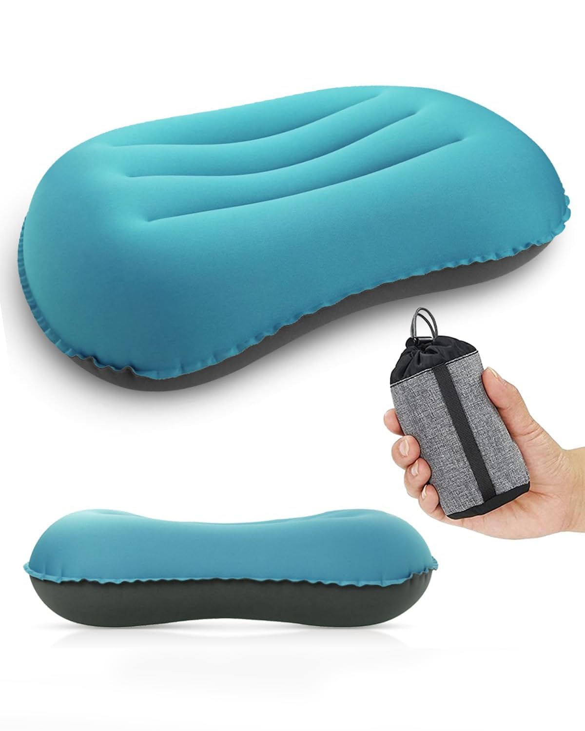 Ultralight Inflatable Pillow, Compressible Compact Comfortable Ergonomic Inflatable camping pillow with Storage Bag for Neck Support Blow Up Pillow for Hiking Camping Traveling Blue 42*31*10cm