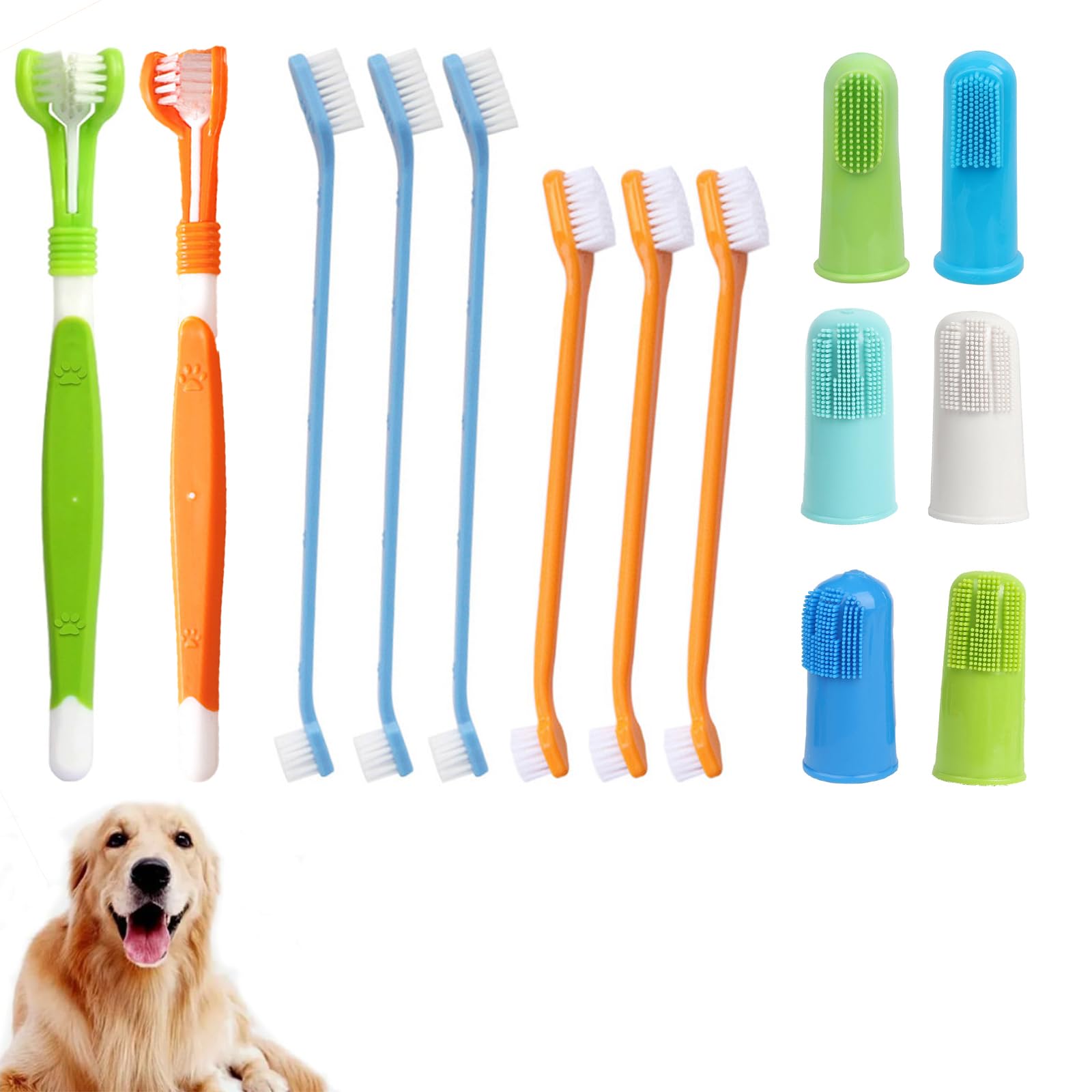 14 Pcs Tooth Brush, All-Round Puppy Finger Toothbrush, with Curved Long Handle Dog Toothbrushes, Apply for Pets Teeth Cleaning Toothbrush Kit for Dogs & Small Pets Dental Care
