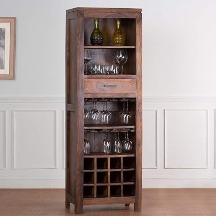 Rani Sati Furniture Sheesham Wood Bar Cabinet With Wine Glass