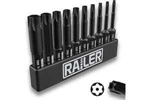 Tamper Proof TORX Bit Set, Railer 10-Piece 6 Point TORX Security Screwdriver Bit Set. S2 Steel Impact Driver 2" Star Bit Set (T8, T9, T10, T15, T20, T25, T27, T30, T40, T45)