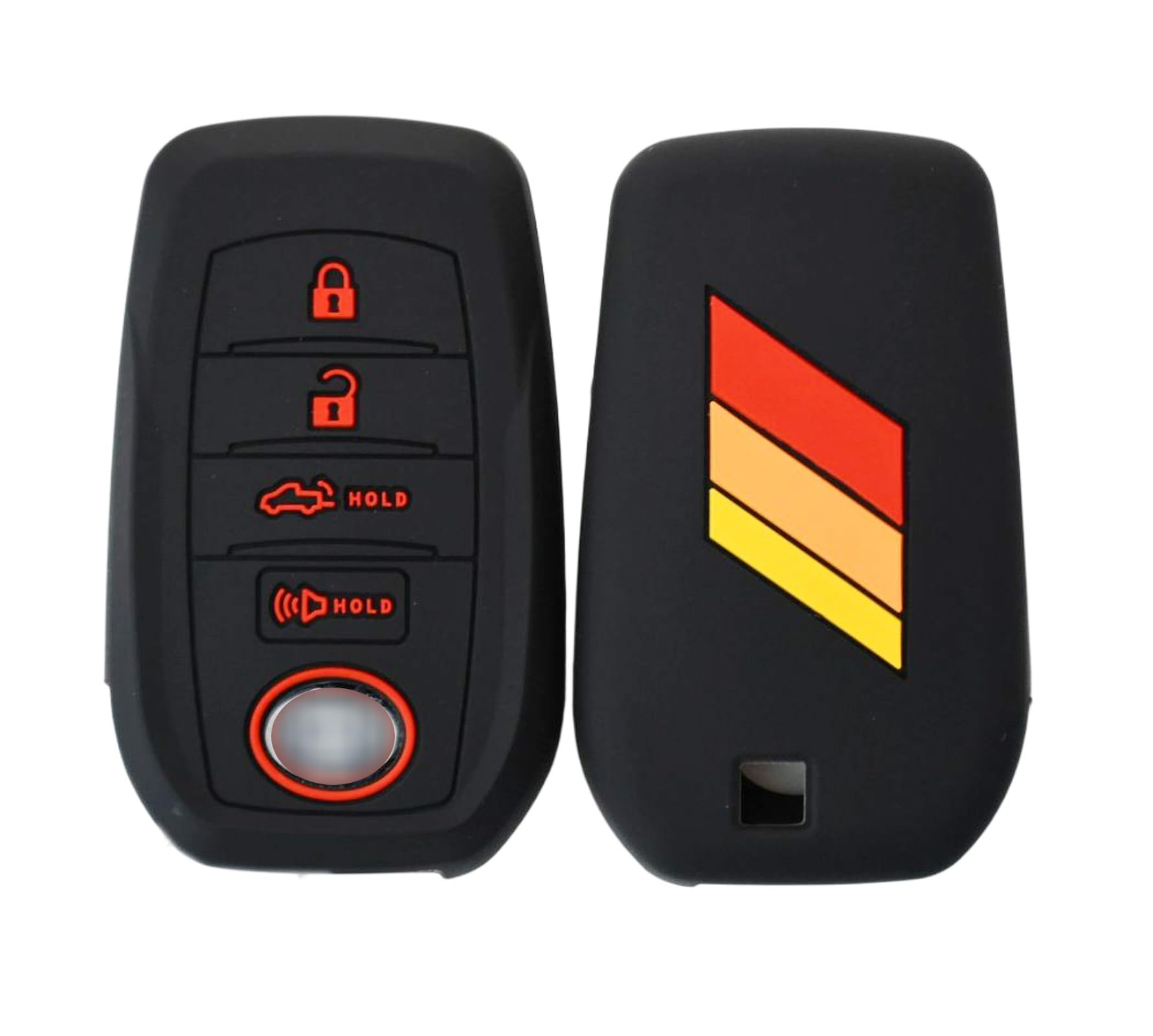 Photo 1 of Silicone 3 Racing Stripes /// Trimed Key Fob Cover for Toyota Land Cruiser 2021+ Venza RAV4 4Runner Corolla Se Grand Highlander Tundra Crown 2022+ Tacoma Trailhunter TRD SR5 bZ4X Corolla Camry XSE SE