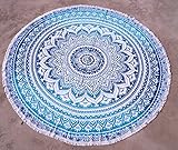 Montreal Tappassier Mandala Tapestry Single Cotton Printed Wall Hanging Dorm Decor Bedspread (Blue Roundies)