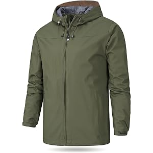 Men's Waterproof Lightweight Rain Jacket Coat Hooded Softshell with Breathable Windbreaker Pocket Rain Shell Jacket Outdoor