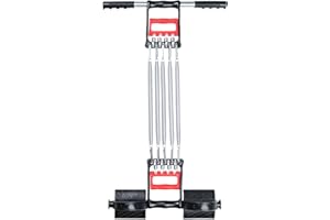 Spring Chest Expander, Tummy Trimmer Hand Gripper 3 in 1 Pull-up Bars Exerciser with 5 Metal Springs, Arm Strength Trainer