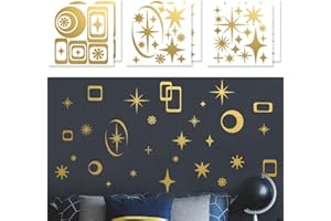 SUPERDANT 90 Pcs Golden Stars Wall Stickers 82x55cm Golden Geometric Wall Decals Peel Stick Boho Vinyl Wall Art for Living Ro