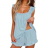 Aopwsrlyi Womens Ruffle Pajama Set Cute Tank Top and Shorts Set Bride Pjs for Wedding Getting Ready Outfit
