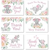 Hadley Designs Baby Shower Thank You Cards with Envelopes - 24 Baby Girl Thank You Cards for Gift, Girl Thankyou Notes Babyshower Sprinkle, Cute Pink Elephant Shower Thanks Card